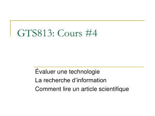 GTS813: Cours #4