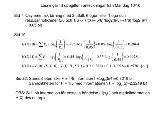 Lösningar till uppgifter i anteckningar från Måndag 10/10: