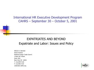 International HR Executive Development Program CAHRS – September 30 – October 5, 2001