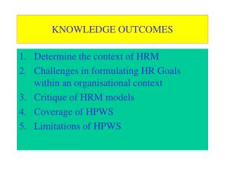 KNOWLEDGE OUTCOMES