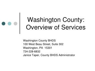 Washington County: Overview of Services