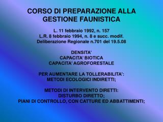 CORSO DI PREPARAZIONE ALLA GESTIONE FAUNISTICA