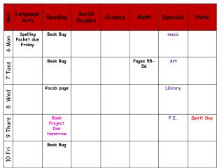 Homework Agenda 2012-2013