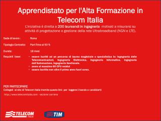 Apprendistato per l'Alta Formazione in Telecom Italia