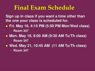 Final Exam Schedule