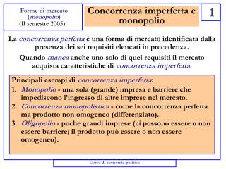 Concorrenza imperfetta e monopolio