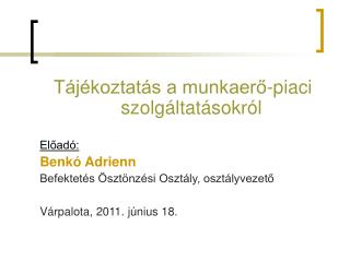 Tájékoztatás a munkaerő-piaci szolgáltatásokról Előadó: Benkó Adrienn