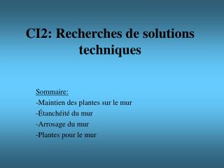 CI2: Recherches de solutions techniques