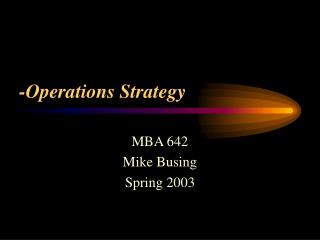 -Operations Strategy