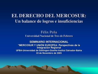 SEMINARIO INTERNACIONAL “MERCOSUR Y UNIÓN EUROPEA: Perspectivas de la Integración Regional