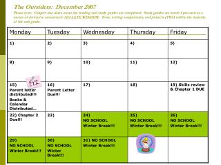 The Outsiders calendar