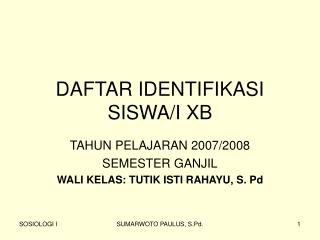 DAFTAR IDENTIFIKASI SISWA/I XB