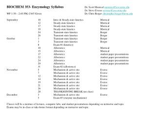 BIOCHEM 353- Enzymology Syllabus 		Dr. Scott Morrical smorrica@zoo.uvm