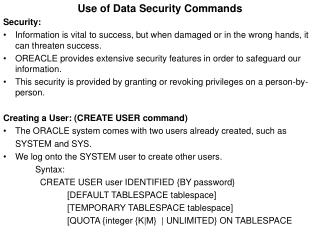 Use of Data Security Commands Security:
