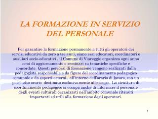 LA FORMAZIONE IN SERVIZIO DEL PERSONALE