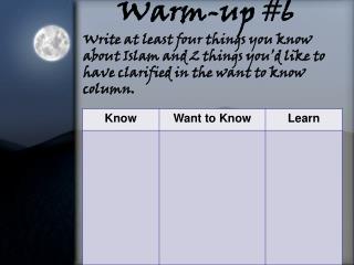 First Review – write at least two new facts in the L column of your KWL