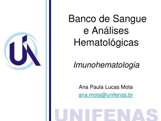 Banco de Sangue e Análises Hematológicas Imunohematologia