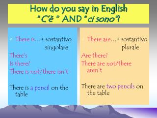 How do you say in English “ C’è “ AND “ ci sono” ?