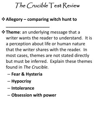 Allegory – comparing witch hunt to __________________