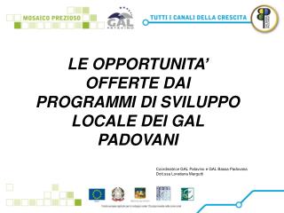 LE OPPORTUNITA ’ OFFERTE DAI PROGRAMMI DI SVILUPPO LOCALE DEI GAL PADOVANI