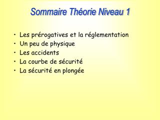 Sommaire Théorie Niveau 1