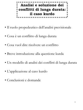 Analisi e soluzione dei conflitti di lunga durata: il caso kurdo