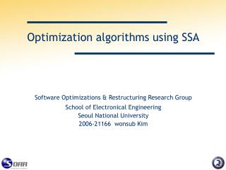 Optimization algorithms using SSA