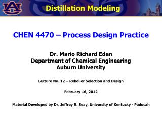 CHEN 4470 – Process Design Practice