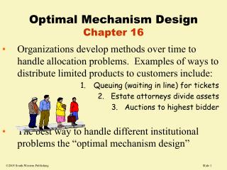 Optimal Mechanism Design Chapter 16