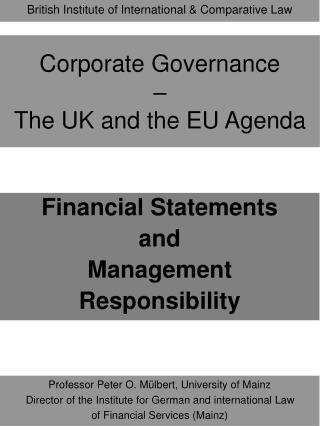 Corporate Governance – The UK and the EU Agenda