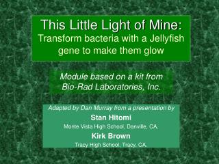 This Little Light of Mine: Transform bacteria with a Jellyfish gene to make them glow