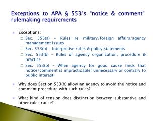 Exceptions to APA § 553’s “notice &amp; comment” rulemaking requirements