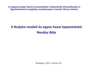 A Budyko-modell és egyes hazai tapasztalatai Nováky Béla