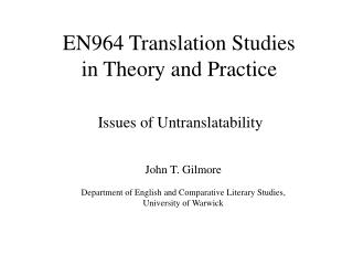 EN964 Translation Studies in Theory and Practice