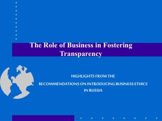 The Role of Business in Fostering Transparency