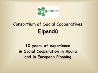 Consortium of Social Cooperatives Elpendù 10 years of experience in Social Cooperation in Apulia