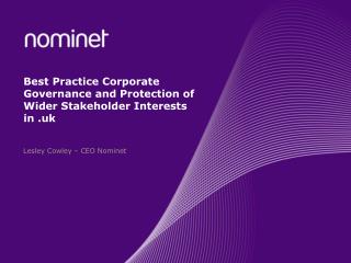 Best Practice Corporate Governance and Protection of Wider Stakeholder Interests in .uk