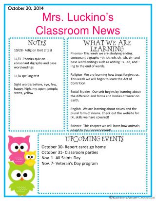 Mrs. Luckino’s Classroom News