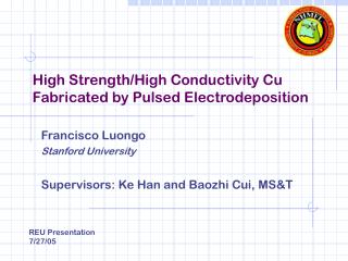High Strength/High Conductivity Cu Fabricated by Pulsed Electrodeposition