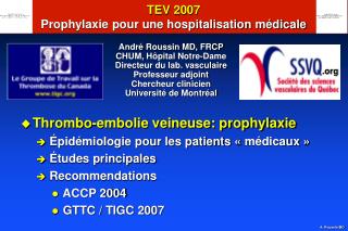 TEV 2007 Prophylaxie pour une hospitalisation médicale