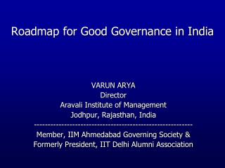 Roadmap for Good Governance in India