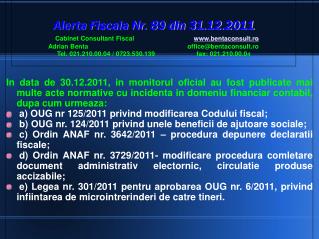 OUG nr. 125/2011 – Modificare Codul fiscal