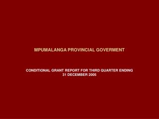 MPUMALANGA PROVINCIAL GOVERMENT