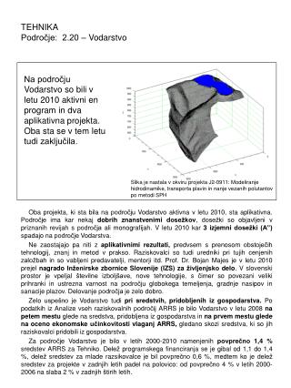 TEHNIKA 				 Področje: 2.20 – Vodarstvo