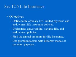 Sec 12.5 Life Insurance