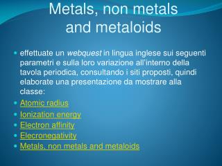 Metals, non metals and metaloids