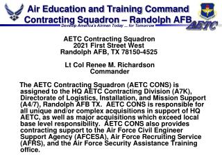 Air Education and Training Command Contracting Squadron – Randolph AFB