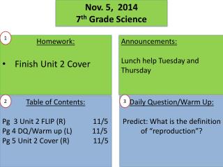 Nov. 5, 2014 7 th Grade Science