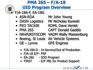 PMA 265 – F/A-18 UID Program Overview