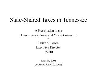 State-Shared Taxes in Tennessee